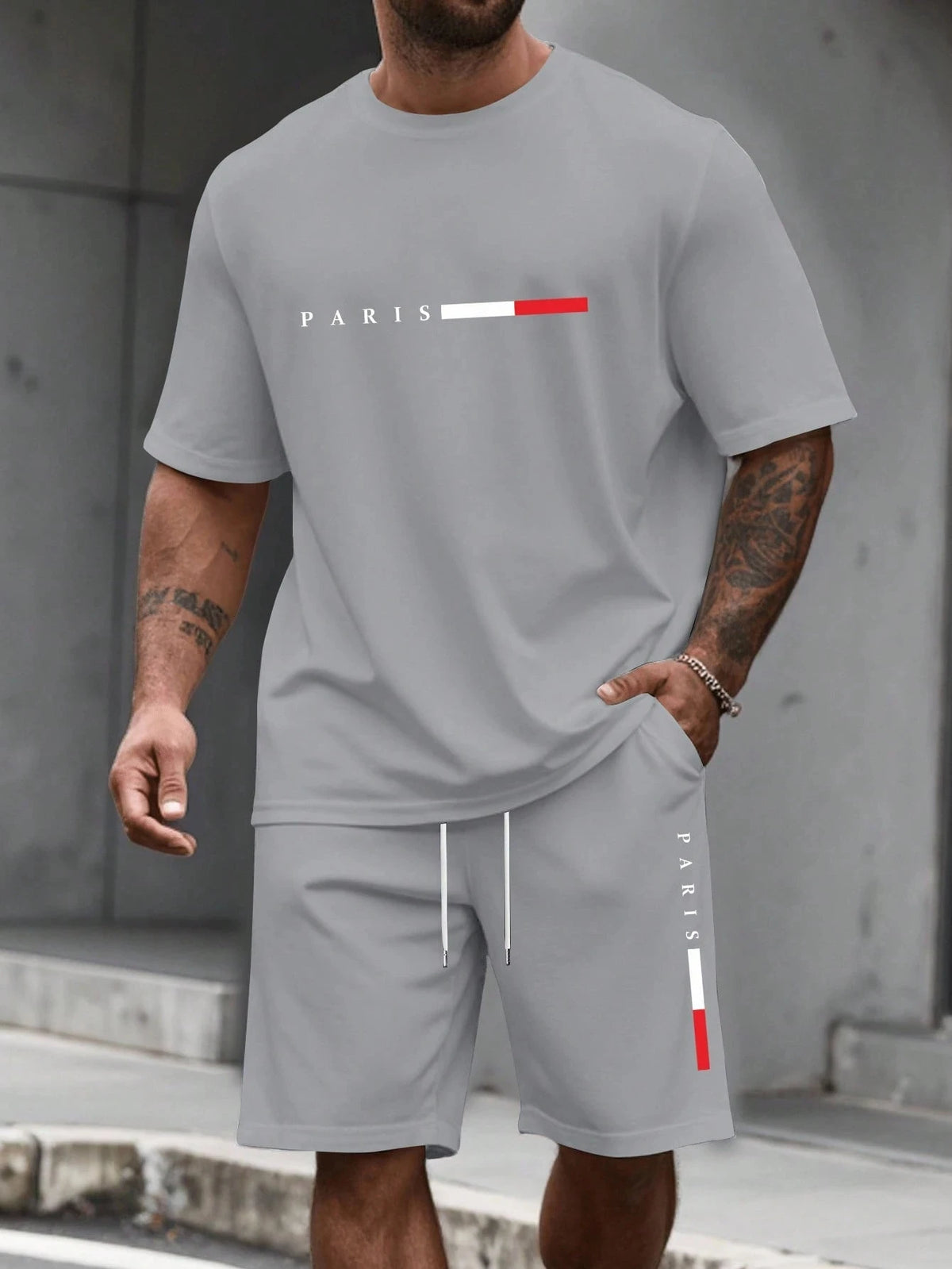 Conjunto Deportivo para Hombre de 2 Piezas  Conjunto de Camiseta de Manga Corta con Cuello Redondo y Pantalones Cortos para Hombre, Traje Deportivo, Camisetas de Talla Grande, Ropa Masculina, Camiseta de Verano