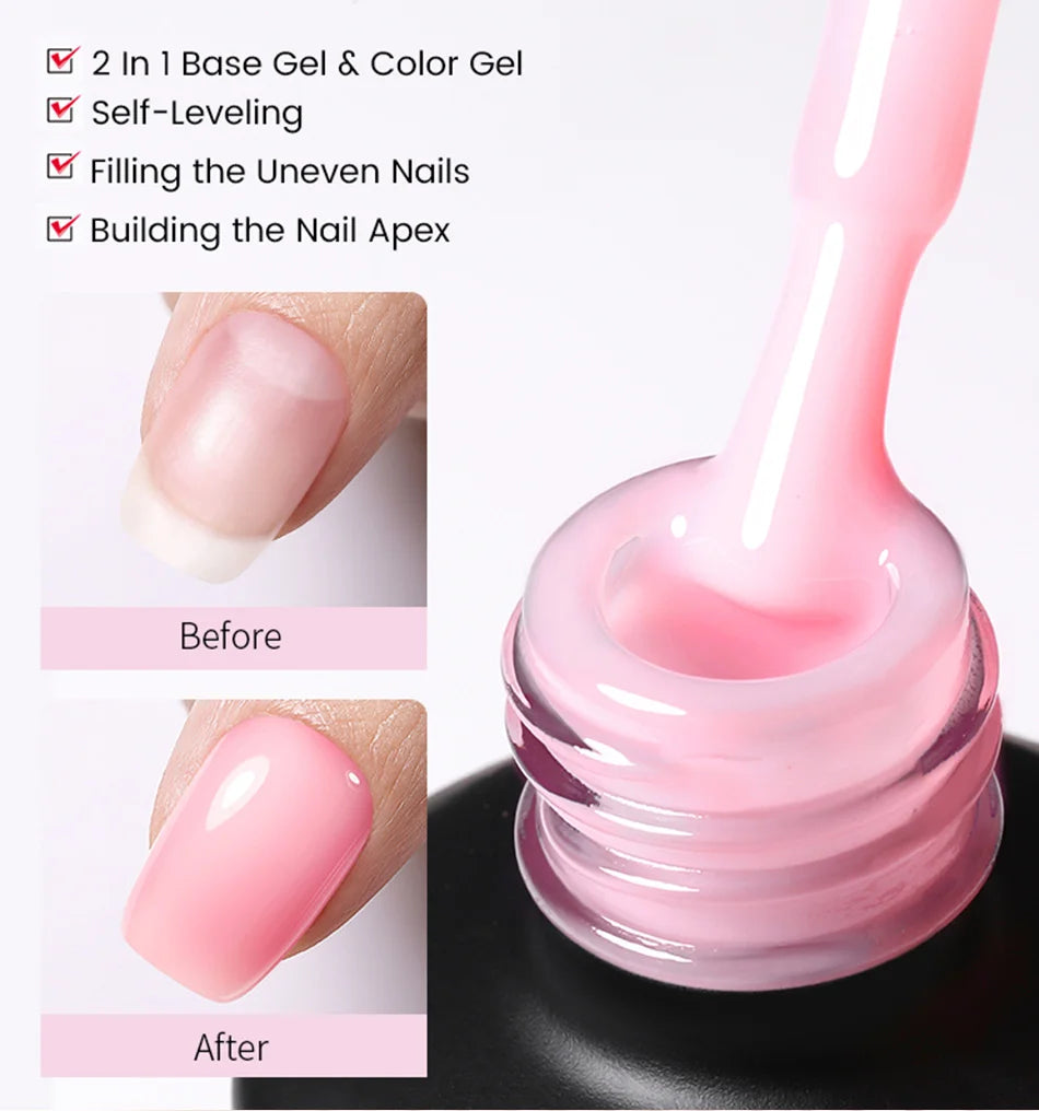BORN PRETTY-esmalte de uñas en Gel con Base de goma, color rosa lechoso, brillo, barniz semipermanente de 15ml, Gel LED UV autonivelante