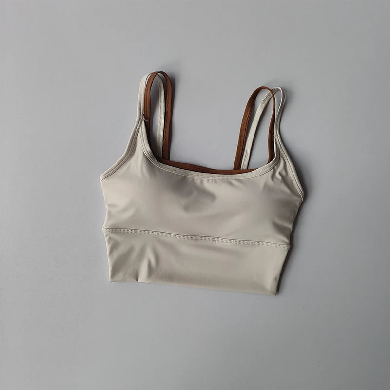 Sujetador deportivo para mujer, chaleco de Yoga con doble correa para el pecho, absorbente de golpes, de secado rápido, moldeador, Fitness, verano