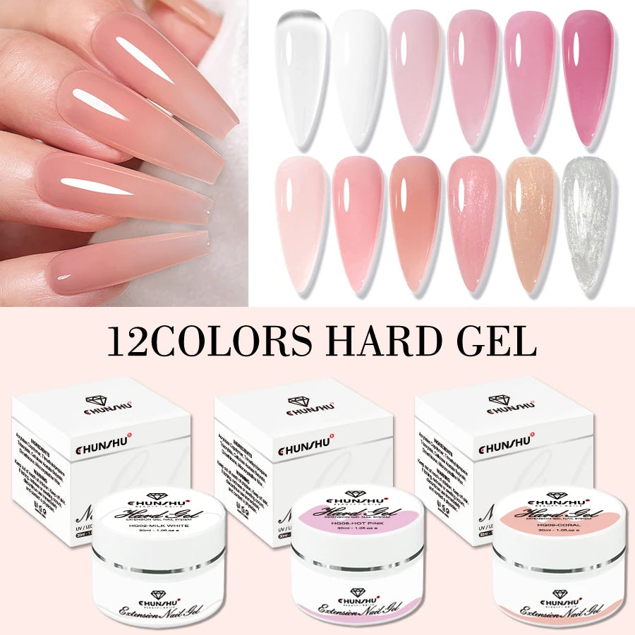 Gel duro de 30ML para extensión de uñas, Gel constructor blanco lechoso, refuerzo autonivelante, Gel para uñas, manicura de camuflaje
