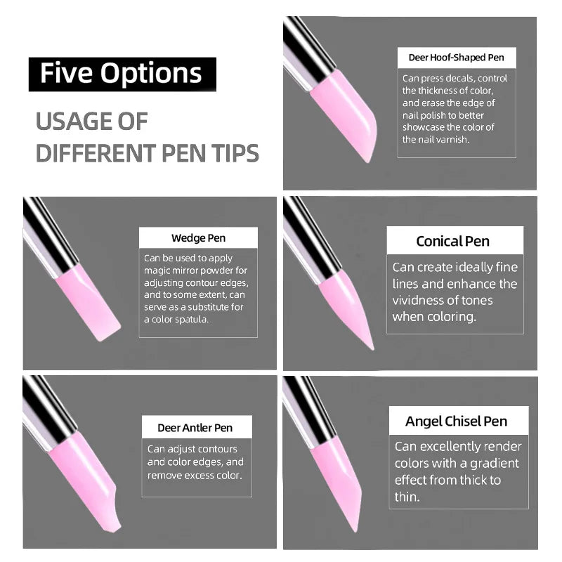 Juego de 5 Pinceles de Silicona para Uñas, Esmalte de Gel UV, Pincel para Puntos 3D, Herramientas Profesionales para Manicura DIY