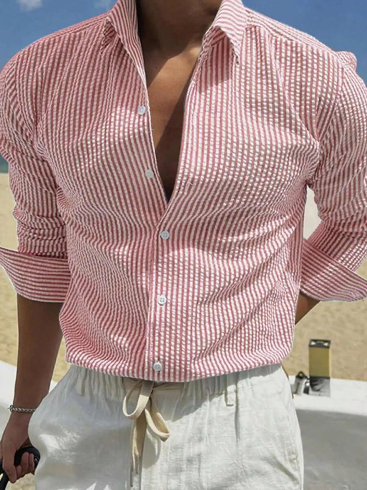 Camisa de Manga Larga a Rayas para Hombre, Corte Holgado, Elegante, Cómoda, Informal, para Todas las Temporadas, Ideal para Actividades al Aire Libre