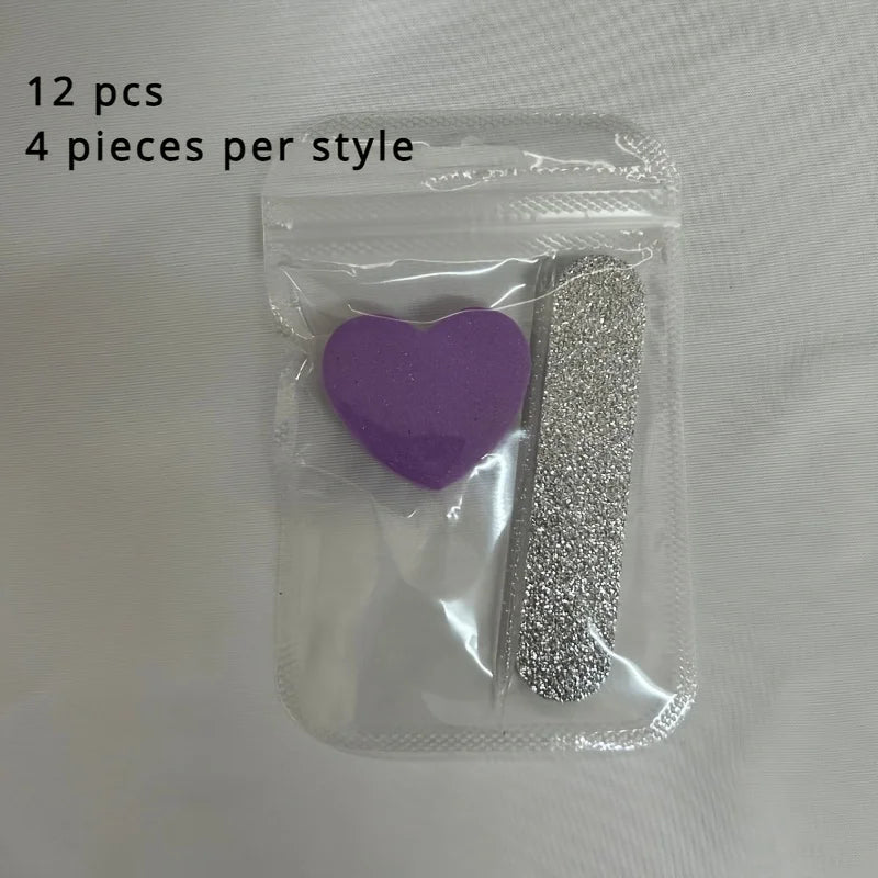 Set de 12 Piezas para el Cuidado de las Uñas con Brillo Rosa - Pulidor en Forma de Corazón, Varilla de Cristal y Lima de Doble Cara para Arte de Uñas y Pedicura