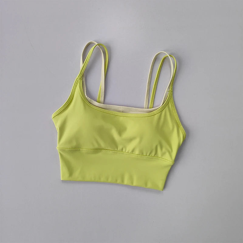 Sujetador deportivo para mujer, chaleco de Yoga con doble correa para el pecho, absorbente de golpes, de secado rápido, moldeador, Fitness, verano