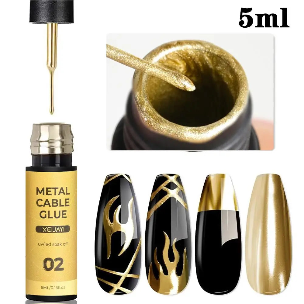 Esmalte de revestimiento de Gel para uñas con pintura metálica dorada, pintura con efecto espejo de Metal 3D, dibujo de Gel para uñas, pincel incorporado, Gel cromado UV