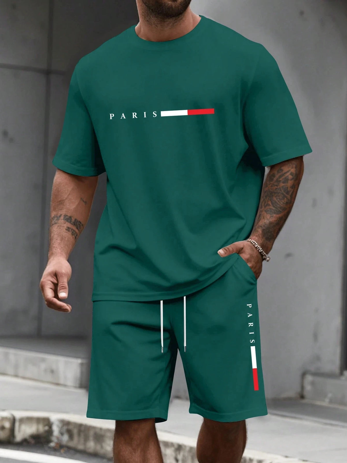 Conjunto Deportivo para Hombre de 2 Piezas  Conjunto de Camiseta de Manga Corta con Cuello Redondo y Pantalones Cortos para Hombre, Traje Deportivo, Camisetas de Talla Grande, Ropa Masculina, Camiseta de Verano
