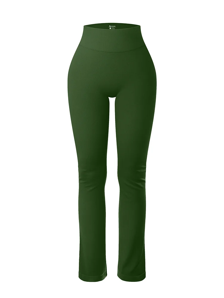 Leggings Sólidos para Mujer, Pantalones de Yoga de Punto Sin Costuras, Pantalones Acampanados, Leggings Deportivos Casuales Ajustados de Cintura Alta con Efecto Levanta Glúteos