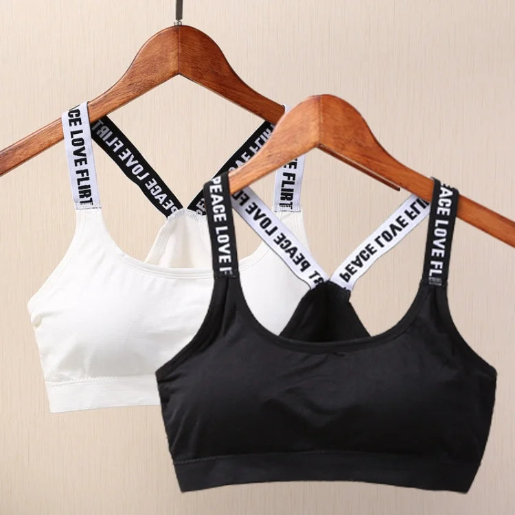 Ropa interior deportiva para mujer, top corto sin costuras para yoga y fitness, con tirantes anchos con letras, cómodo para entrenamiento, ropa deportiva sin aros en la espalda