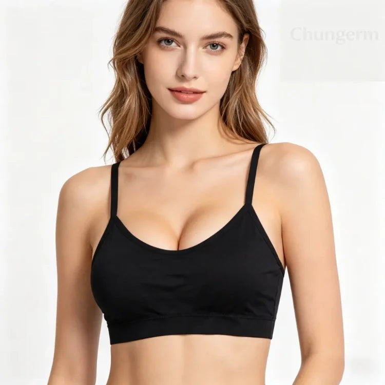 Ropa interior deportiva para mujer, top corto sin costuras para yoga y fitness, con tirantes anchos con letras, cómodo para entrenamiento, ropa deportiva sin aros en la espalda