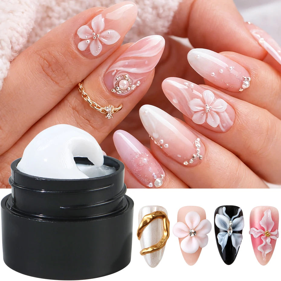 Gel de Escultura 3D Blanco Perla de 5ml para Uñas, Gel de Extensión Antiadherente, Gel para Modelar y Tallar Flores, Decoración de Uñas DIY