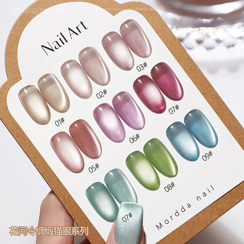 5 g/botella de Gel de ojo de gato para uñas de luz de luna blanca, esmalte de Gel satinado magnético, barniz de manicura de fototerapia con purpurina en remojo de 9 colores