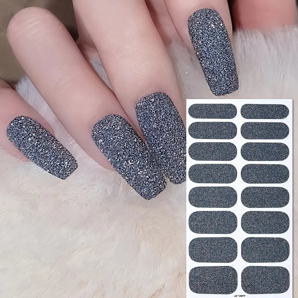 8 hojas de pegatinas de envoltura completa para uñas, pegatinas de Gel autoadhesivas con purpurina rosa para uñas para mujeres, suministros de uñas DIY para el hogar, Kit de manicura