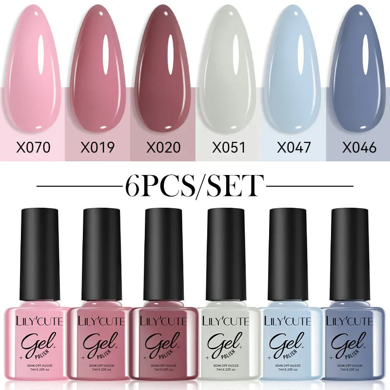 LILYCUTE-Juego de esmaltes en Gel para uñas, barniz semipermanente para manicura UV, serie café, 125 colores, 7ml, 6 unidades por Set