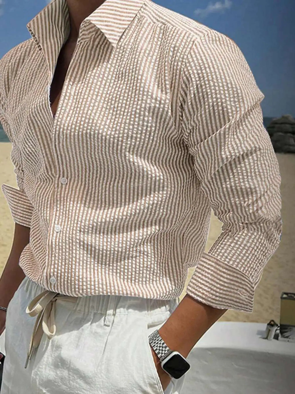 Camisa de Manga Larga a Rayas para Hombre, Corte Holgado, Elegante, Cómoda, Informal, para Todas las Temporadas, Ideal para Actividades al Aire Libre
