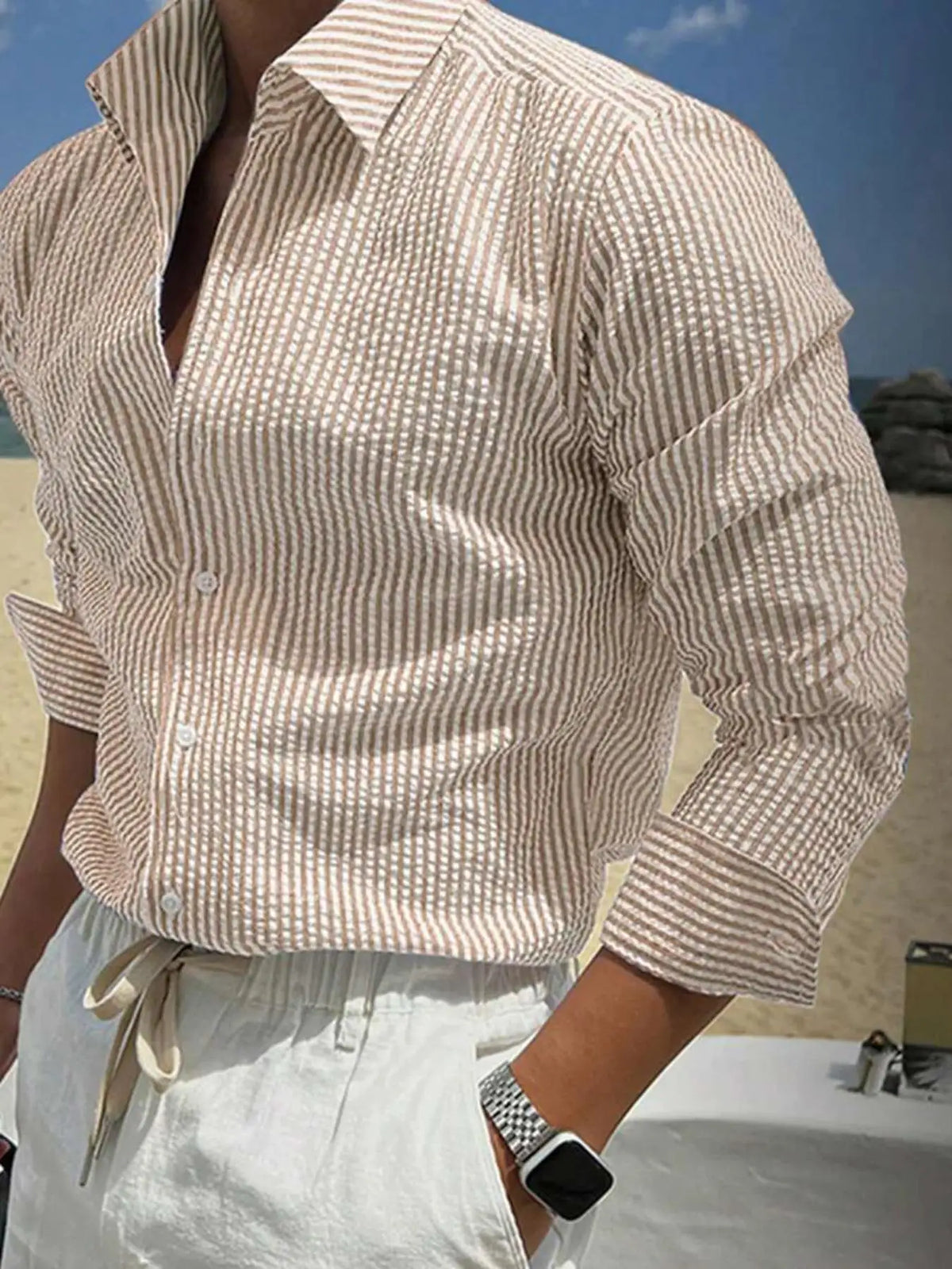 Camisa de Manga Larga a Rayas para Hombre, Corte Holgado, Elegante, Cómoda, Informal, para Todas las Temporadas, Ideal para Actividades al Aire Libre