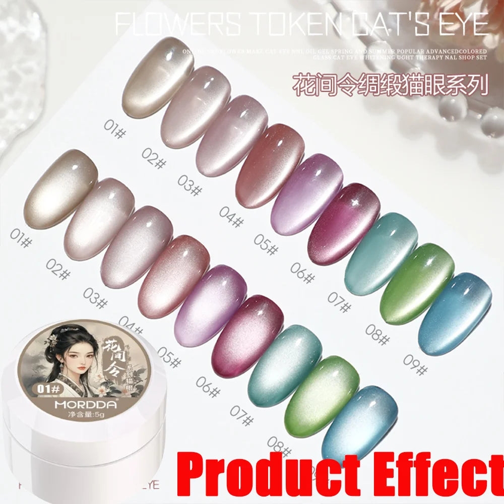 5 g/botella de Gel de ojo de gato para uñas de luz de luna blanca, esmalte de Gel satinado magnético, barniz de manicura de fototerapia con purpurina en remojo de 9 colores