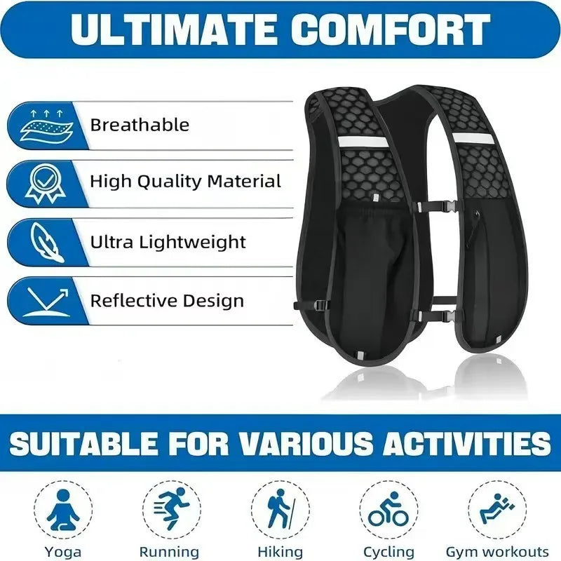 Chaleco de Hidratación para Correr, Ajustable, Ligero y Reflectante, para Hombres y Mujeres, Ideal para Maratón