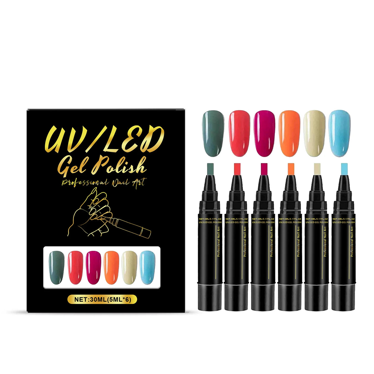 6 colores de bolígrafos para decoración de uñas DIY, altamente pigmentados, tonos vibrantes, fáciles de usar para diseño de uñas, decoración de uñas segura, kit de bolígrafos de esmalte de uñas a prueba de agua.
