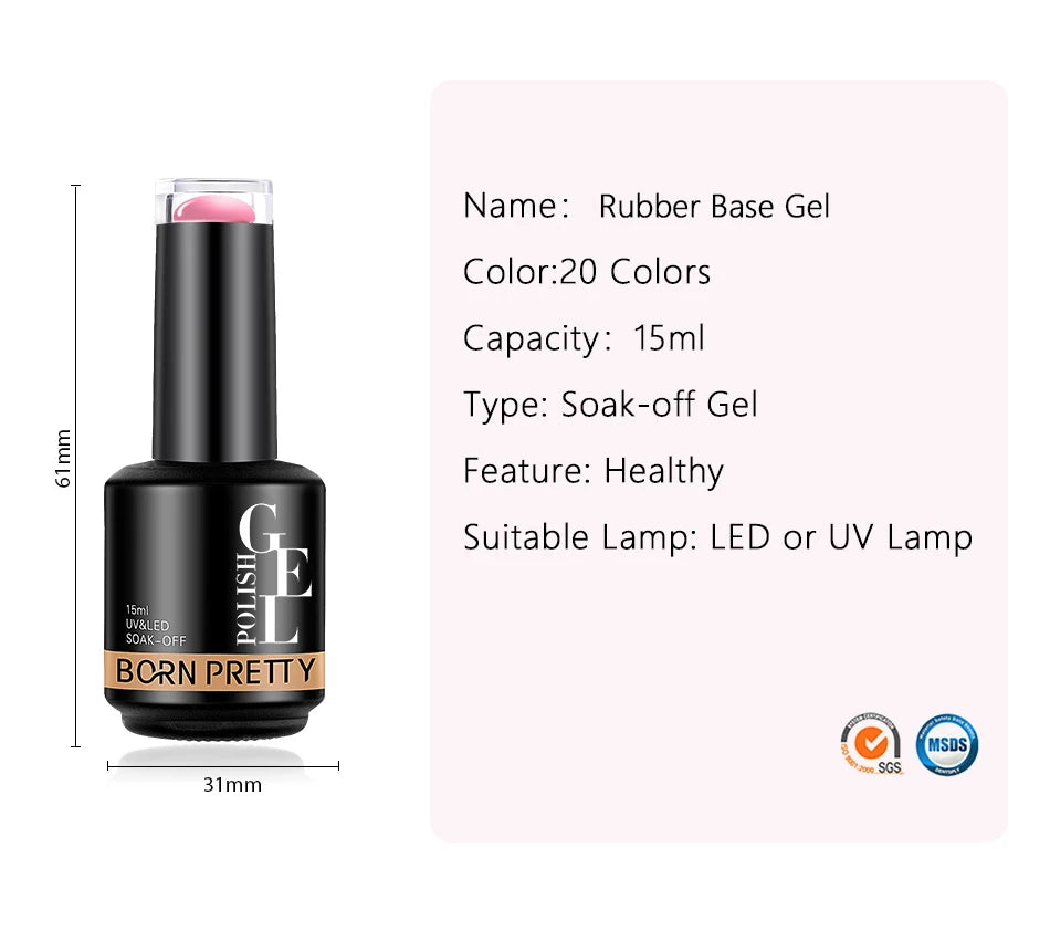 BORN PRETTY-esmalte de uñas en Gel con Base de goma, color rosa lechoso, brillo, barniz semipermanente de 15ml, Gel LED UV autonivelante