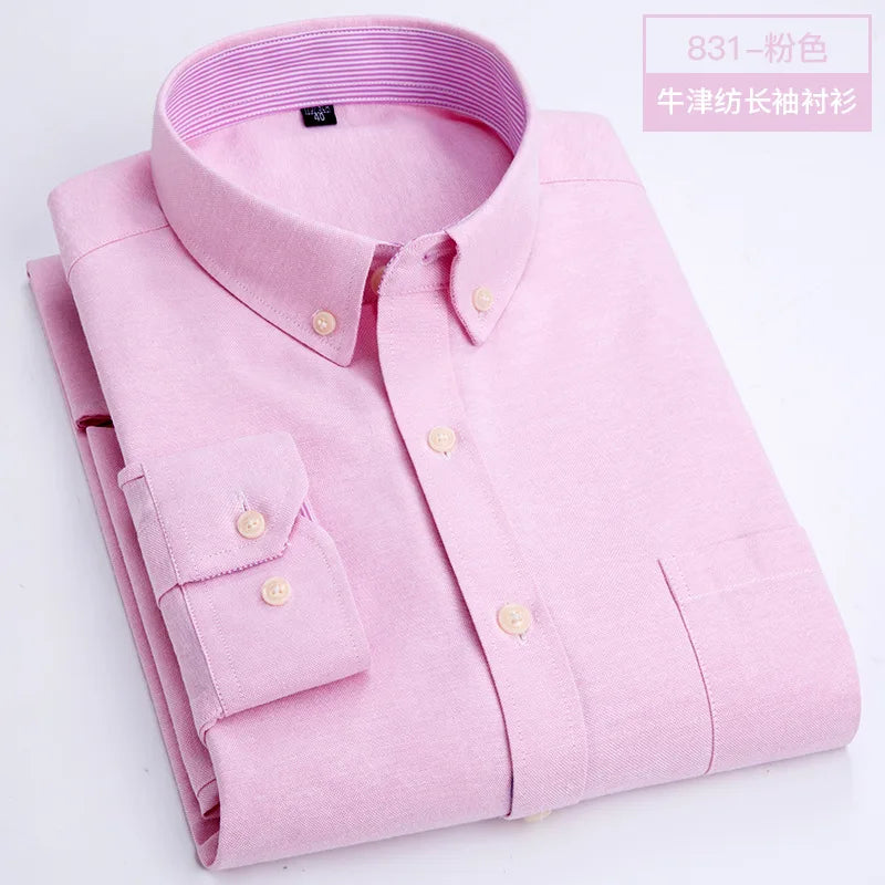 Camisa de Manga Larga para Hombre, Primavera, Verano, Otoño, Invierno, Oxford, Tejido Oxford, Corte Slim, Sin Plancha, Cómoda, Suave, Informal, a la Moda, Sencilla, para el Trabajo
