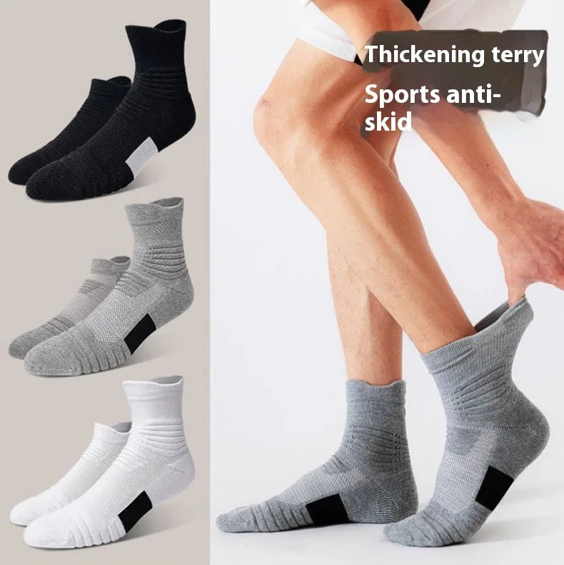 Calcetines deportivos de tubo medio para hombre, bádminton para correr, calcetines para exteriores, calcetines de lana, calcetines de baloncesto antideslizantes y absorbentes del sudor