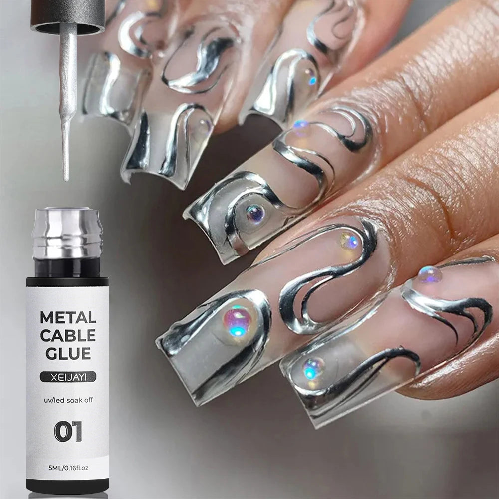 Esmalte de revestimiento de Gel para uñas con pintura metálica dorada, pintura con efecto espejo de Metal 3D, dibujo de Gel para uñas, pincel incorporado, Gel cromado UV