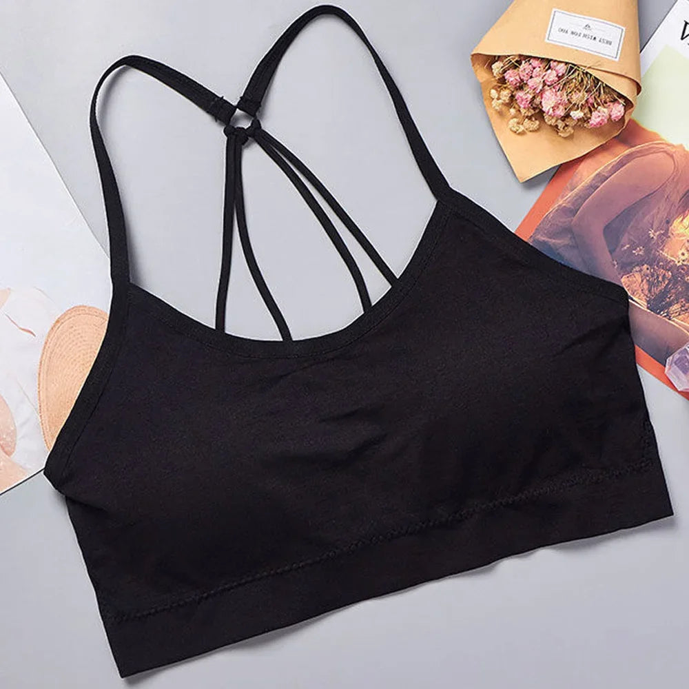 Ropa interior deportiva para mujer, top corto sin costuras para yoga y fitness, con tirantes anchos con letras, cómodo para entrenamiento, ropa deportiva sin aros en la espalda