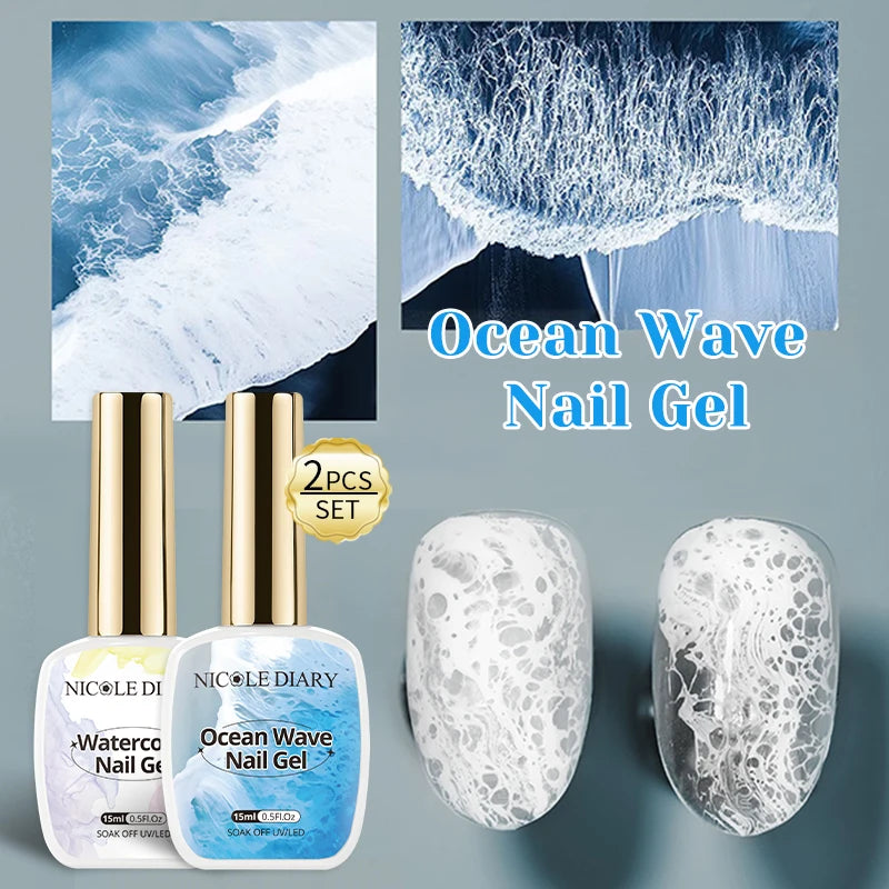 Esmalte de uñas en gel NICOLE DAIRY 15ml, efecto olas de mar, color blanco, para manicura de verano, barniz de uñas UV LED, gel removible para decoración de uñas.