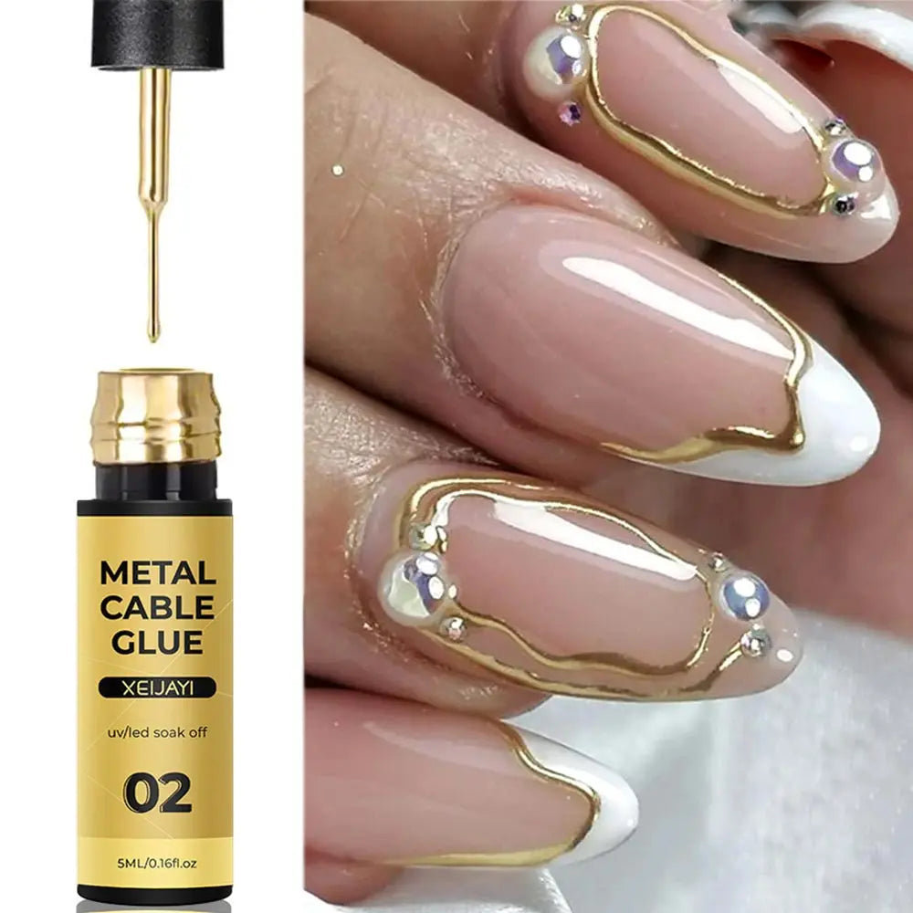 Esmalte de revestimiento de Gel para uñas con pintura metálica dorada, pintura con efecto espejo de Metal 3D, dibujo de Gel para uñas, pincel incorporado, Gel cromado UV