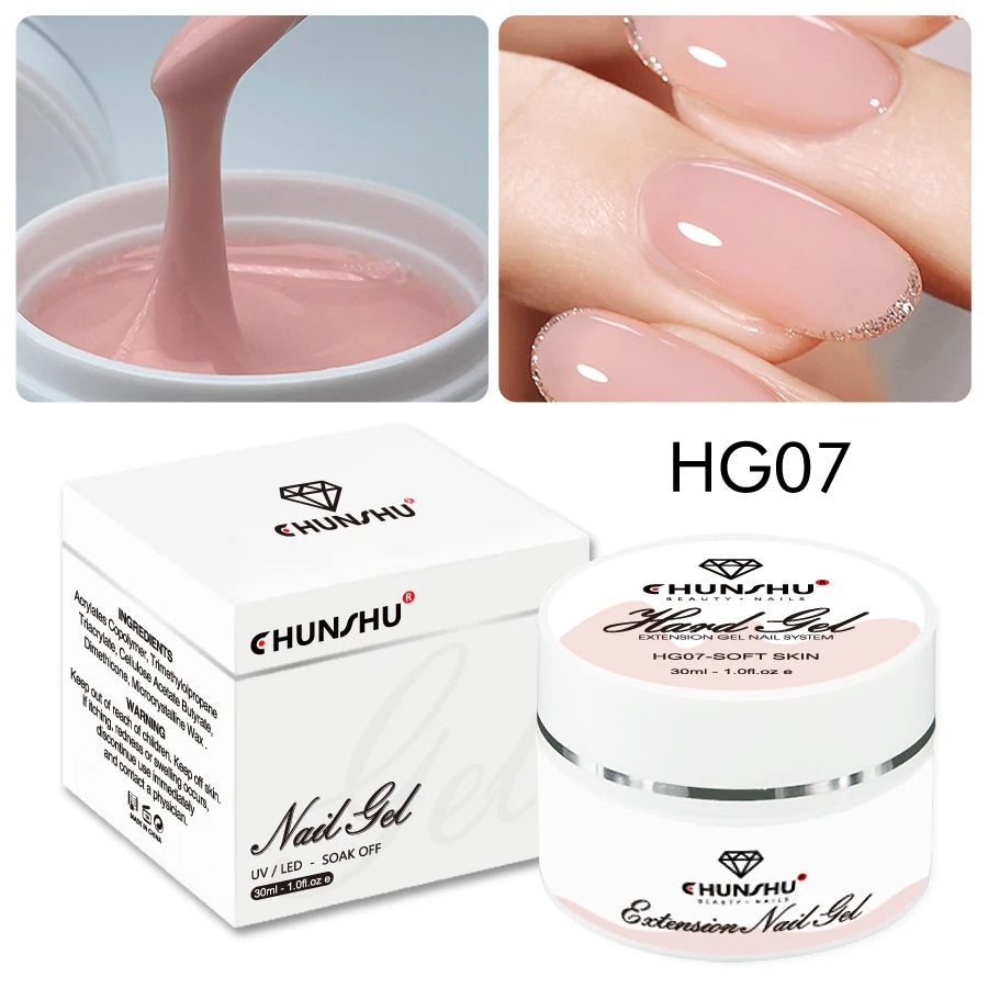 Gel duro de 30ML para extensión de uñas, Gel constructor blanco lechoso, refuerzo autonivelante, Gel para uñas, manicura de camuflaje