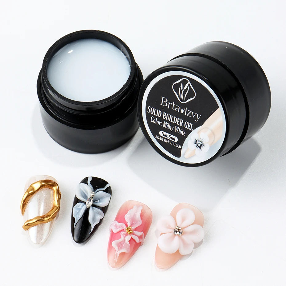 Gel de Escultura 3D Blanco Perla de 5ml para Uñas, Gel de Extensión Antiadherente, Gel para Modelar y Tallar Flores, Decoración de Uñas DIY