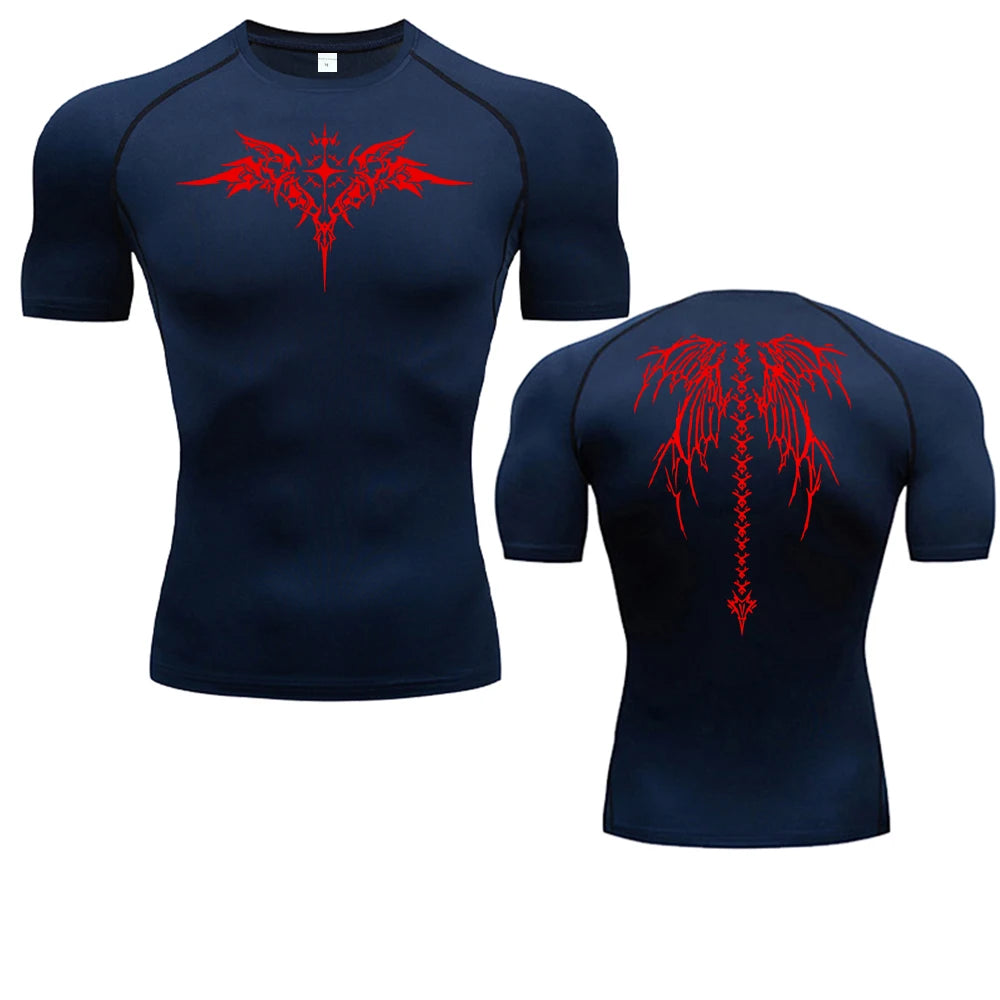 Camiseta de compresión con estampado de Anime para hombre, camiseta para correr, ropa deportiva de secado rápido para gimnasio, camisetas transpirables de manga corta