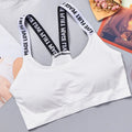 Ropa interior deportiva para mujer, top corto sin costuras para yoga y fitness, con tirantes anchos con letras, cómodo para entrenamiento, ropa deportiva sin aros en la espalda
