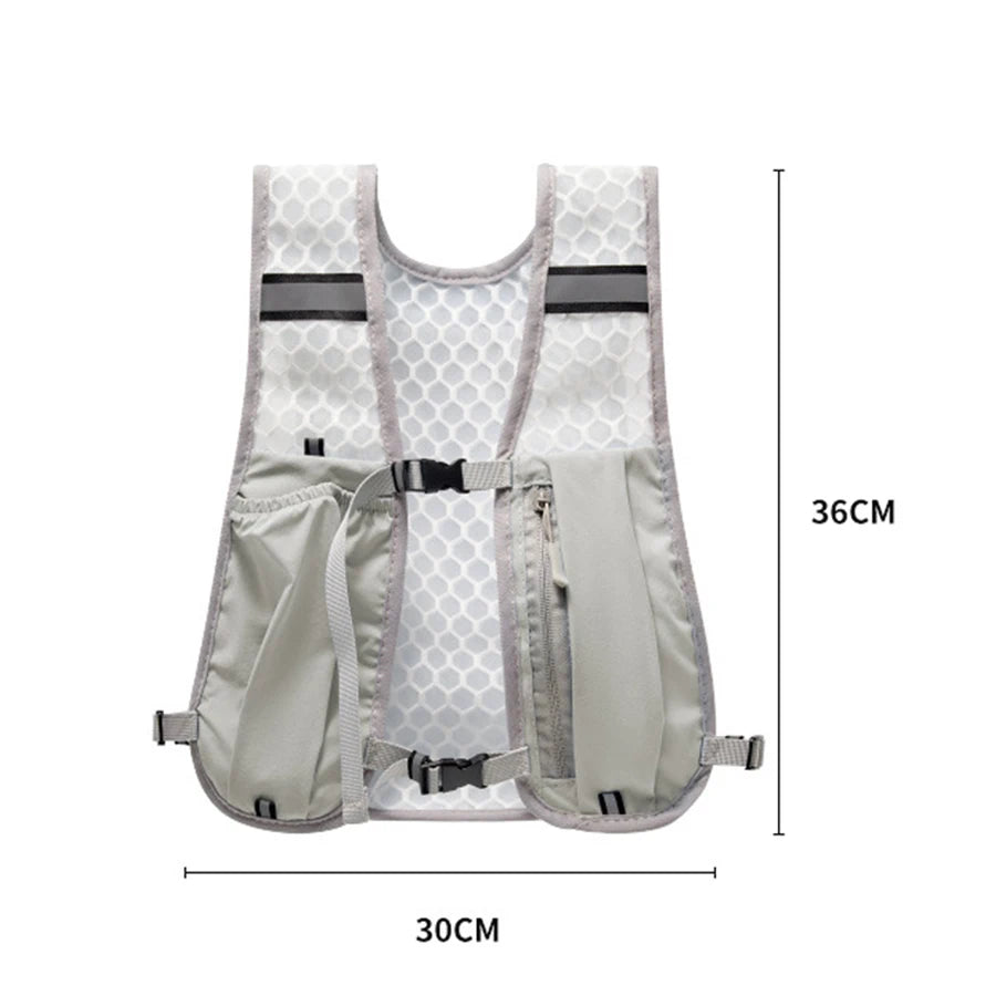 Chaleco de almacenamiento para correr en bicicleta, chaleco ligero para correr, paquete de pecho de agua de hidratación reflectante con bolsillo de almacenamiento para teléfono