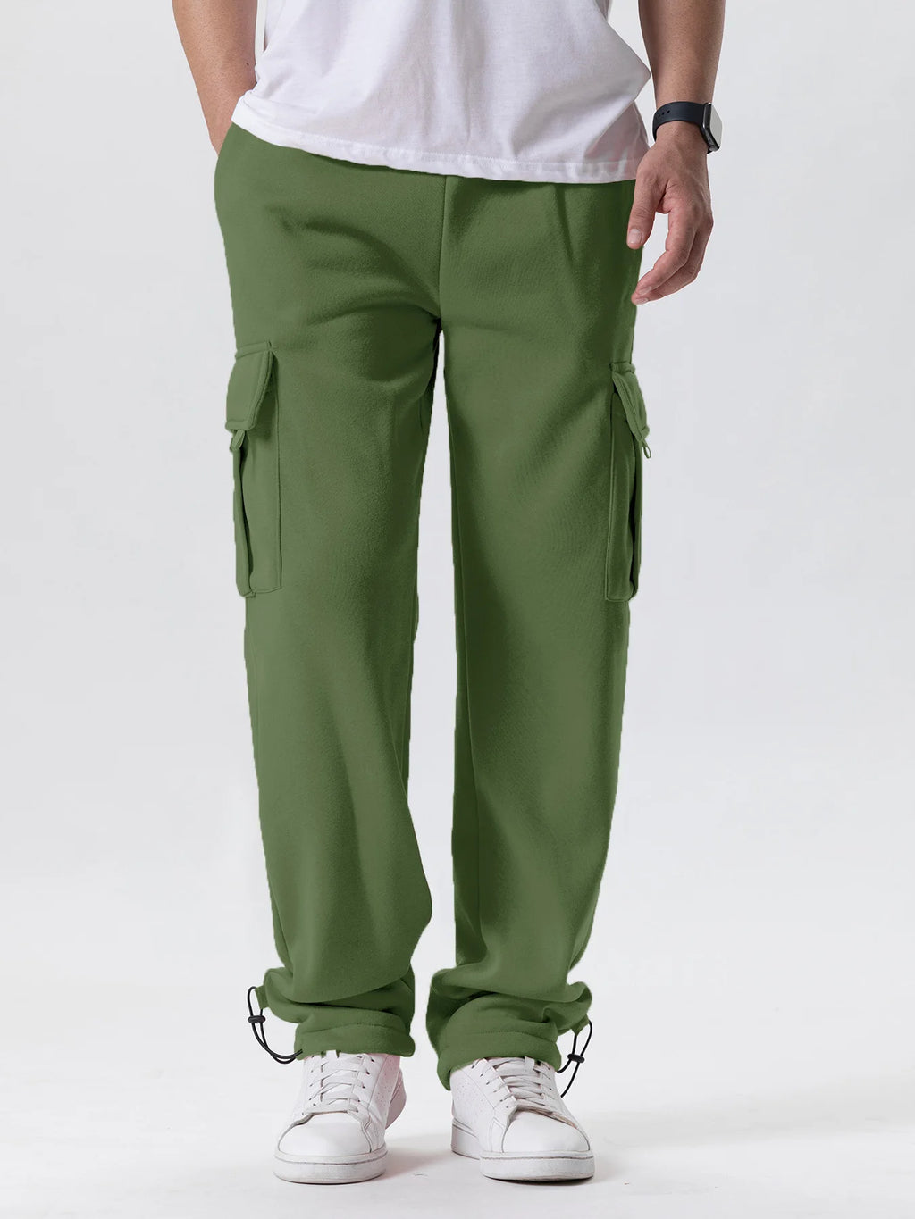 Pantalones de chándal de Ajuste Recto para hombre, ropa de calle para deportes y Joggers, pantalones largos holgados de gran tamaño con cordón, pantalones con múltiples bolsillos