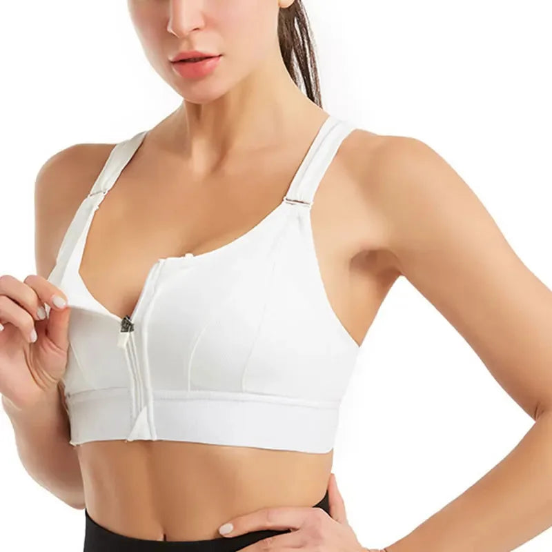 Sujetadores deportivos para mujer, cremallera frontal, correa ajustable, elástico a prueba de golpes, sujetador atlético para Fitness, Top corto ajustado para Yoga