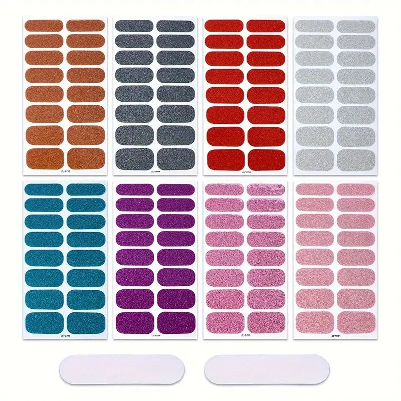 8 hojas de tiras de esmalte de uñas de envoltura completa, pegatinas de uñas de Gel autoadhesivas con purpurina de uñas rosa, para mujeres, suministros de uñas DIY para el hogar, Kit de manicura