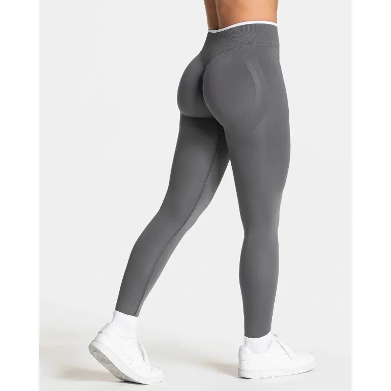 Nuevos leggings de yoga para mujer con bloques de color, mallas sin costuras de punto, cintura alta, efecto levantacola, para gimnasio y entrenamiento, con borde blanco, leggings deportivos.