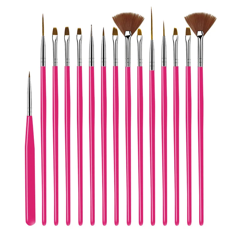 Juego de pinceles para decoración de uñas, 20/15 unidades, polvo líquido para manicura, tallado, esmalte de uñas en Gel UV, pluma de pintura, herramienta de construcción de extensión acrílica para uñas