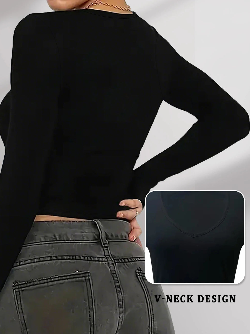 Camiseta de manga larga para mujer, cuello en V súper suave y muy elástico, ajuste para todas las estaciones