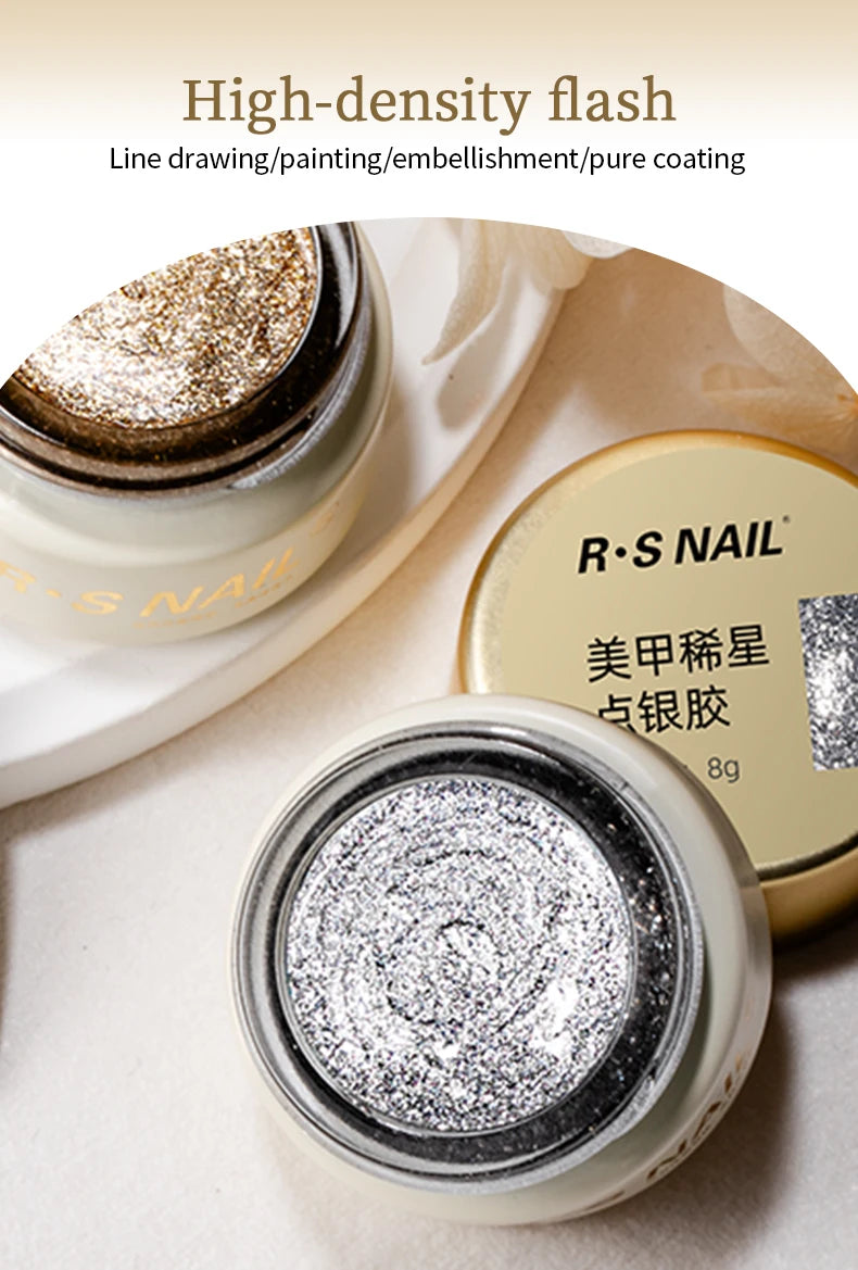 RSNAIL Esmalte de Uñas en Gel Platino Sin Capa Pegajosa 8g, Gel Metálico Brillante Dorado y Plateado para Delineado, Delineador para Dibujo Francés, Arte de Uñas DIY