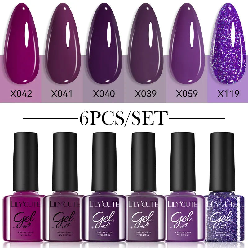 LILYCUTE-Juego de esmaltes en Gel para uñas, barniz semipermanente para manicura UV, serie café, 125 colores, 7ml, 6 unidades por Set