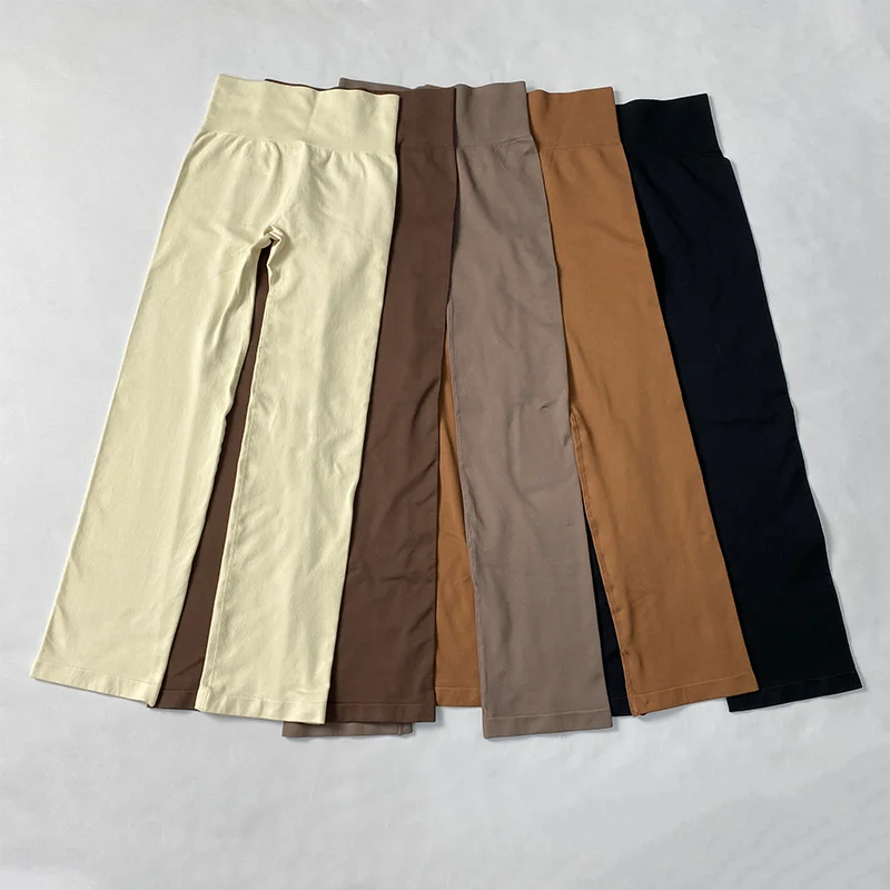 Leggings Sólidos para Mujer, Pantalones de Yoga de Punto Sin Costuras, Pantalones Acampanados, Leggings Deportivos Casuales Ajustados de Cintura Alta con Efecto Levanta Glúteos
