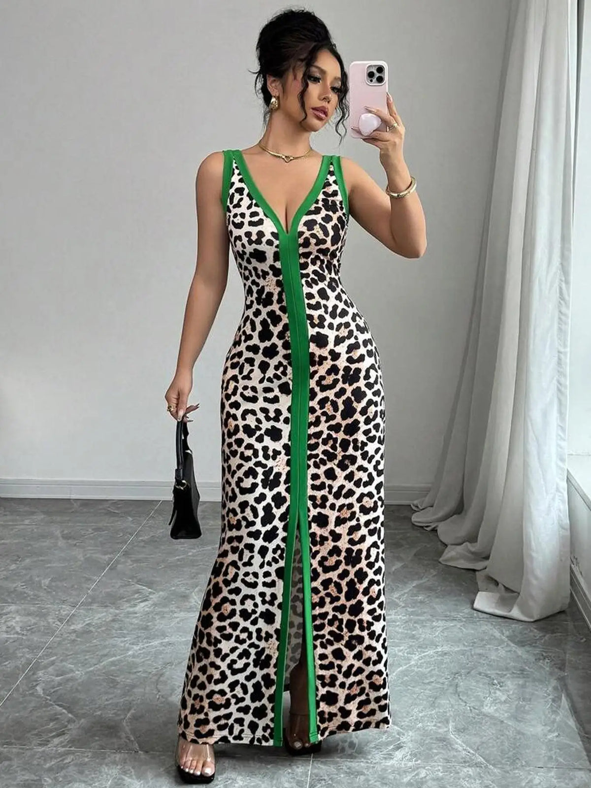 Vestido elegante de manga larga para mujer, vestido midi informal de corte A con dobladillo con volantes, moda de primavera y otoño, ropa de mujer
