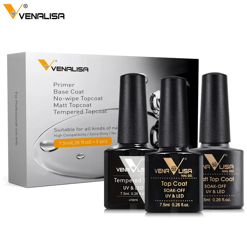 Venalisa-Kit de esmalte de uñas en Gel, capa Base de imprimación sin ácido, LED UV de larga duración, sin toallita, capa superior templada, 7,5 ml