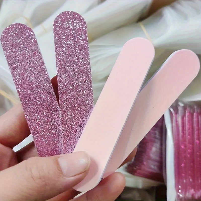Set de 12 Piezas para el Cuidado de las Uñas con Brillo Rosa - Pulidor en Forma de Corazón, Varilla de Cristal y Lima de Doble Cara para Arte de Uñas y Pedicura