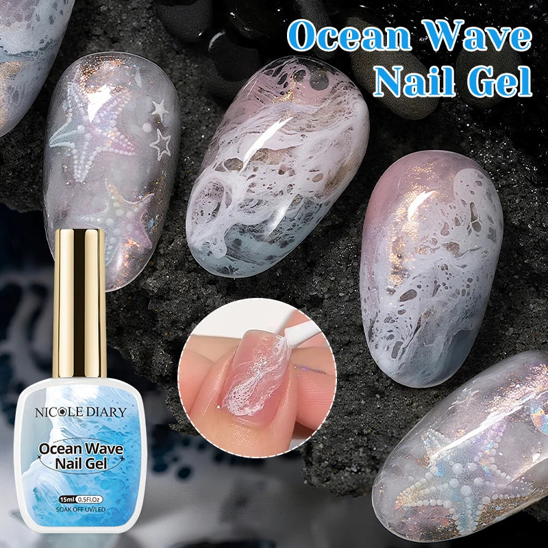 Esmalte de uñas en gel NICOLE DAIRY 15ml, efecto olas de mar, color blanco, para manicura de verano, barniz de uñas UV LED, gel removible para decoración de uñas.
