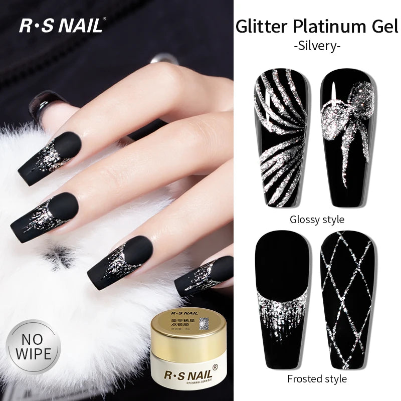 RSNAIL Esmalte de Uñas en Gel Platino Sin Capa Pegajosa 8g, Gel Metálico Brillante Dorado y Plateado para Delineado, Delineador para Dibujo Francés, Arte de Uñas DIY