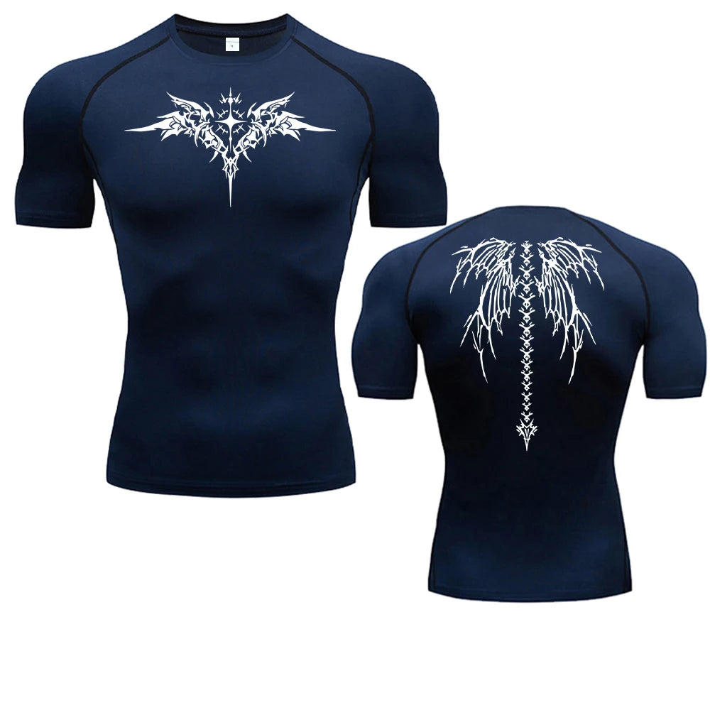 Camiseta de compresión con estampado de Anime para hombre, camiseta para correr, ropa deportiva de secado rápido para gimnasio, camisetas transpirables de manga corta