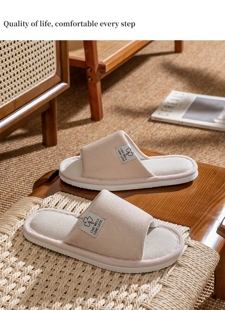 Zapatillas para hombre, zapatillas de casa de interior de suela blanda antideslizantes para primavera y verano, zapatillas cómodas de lino para todas las estaciones